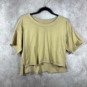 Pilcro Shirt Womens‎ Small Beige Short Sleeve Crew Neck Cropped Hi-Low Casual